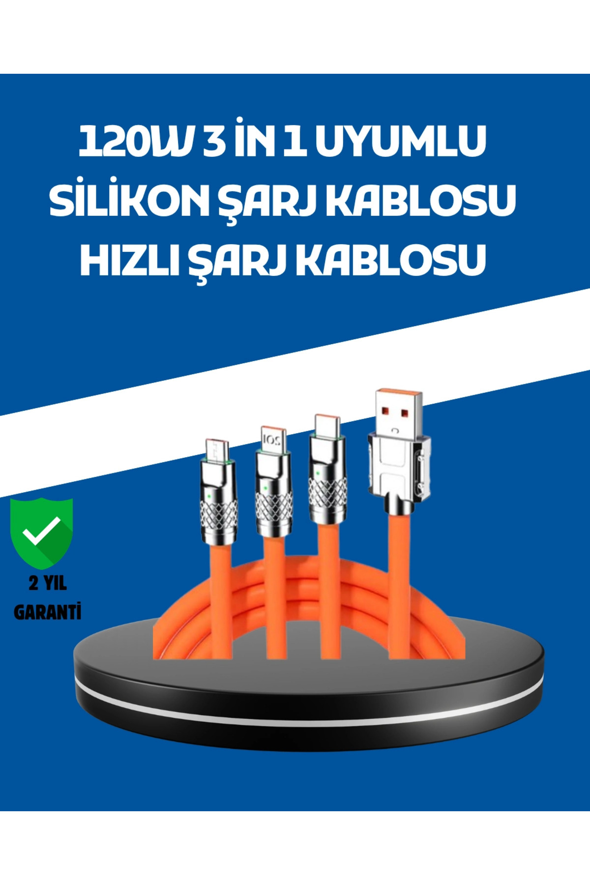 byzm 120W Şarj Destekli 3’ü 1 Arada Çoklu Şarj Kablosu – 1.2 Metre