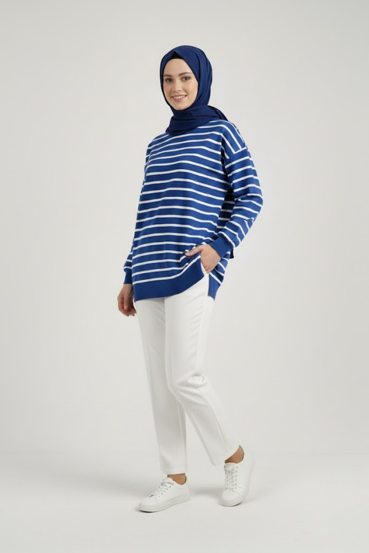 Lumieer Kadın Tesettür Çizgili Mavi Tunik