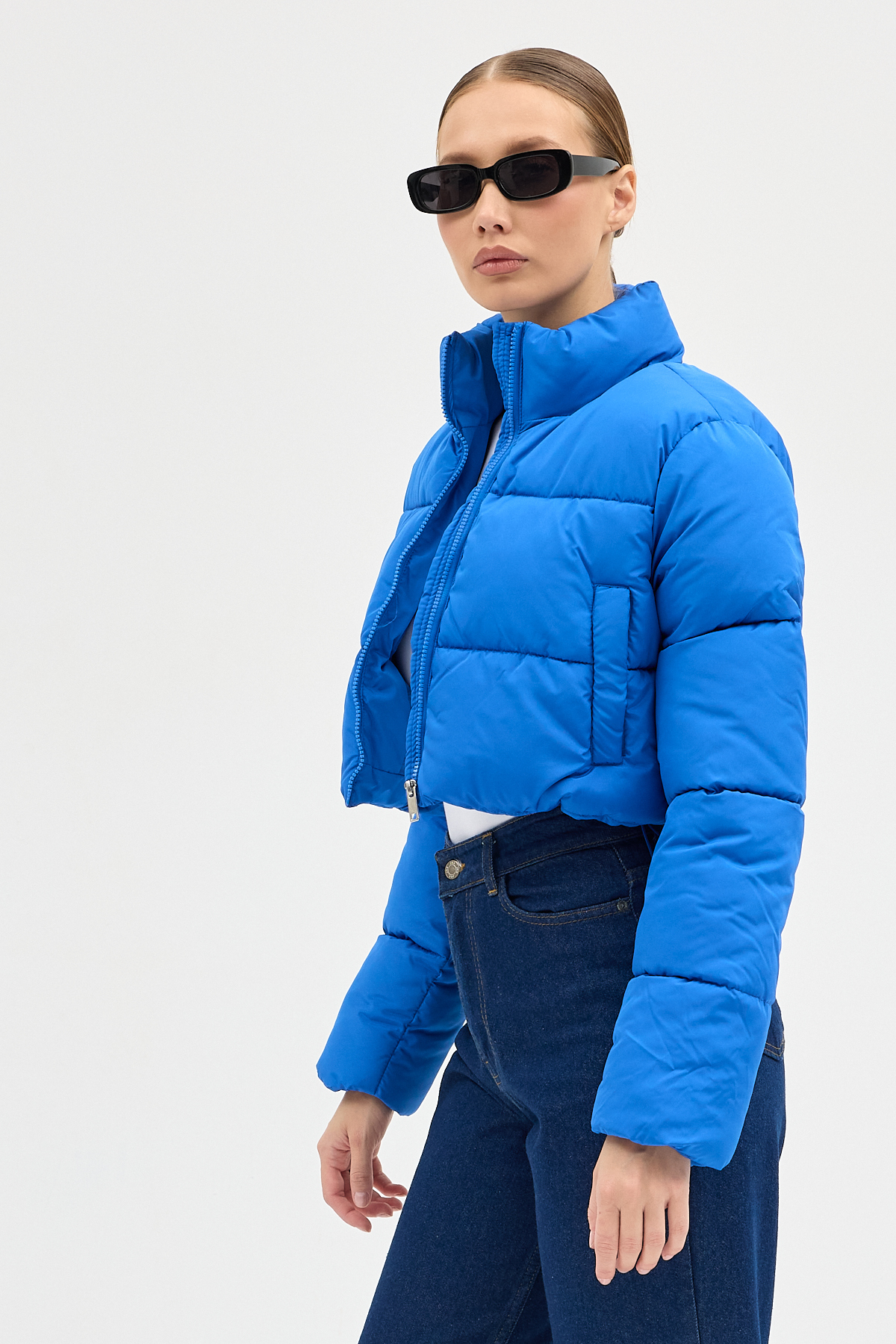 ABOUT US BELİ LASTİKLİ DİK YAKA REGULAR KALIP DOLUMLU CROP MONT #0030 görsel 5