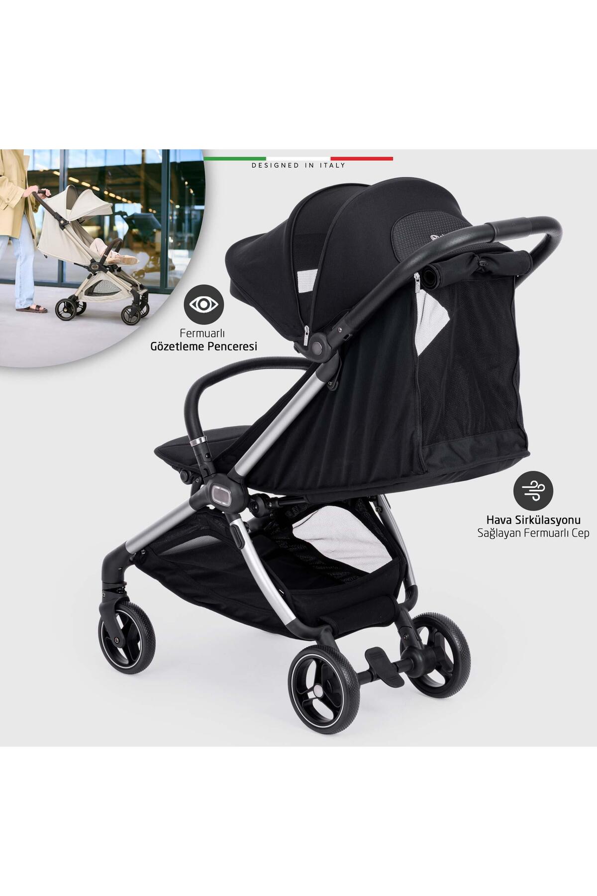 Elele Pilota Premium Kabin Tipi Bebek Arabası Siyah fotoğrafı 5 (önizleme)