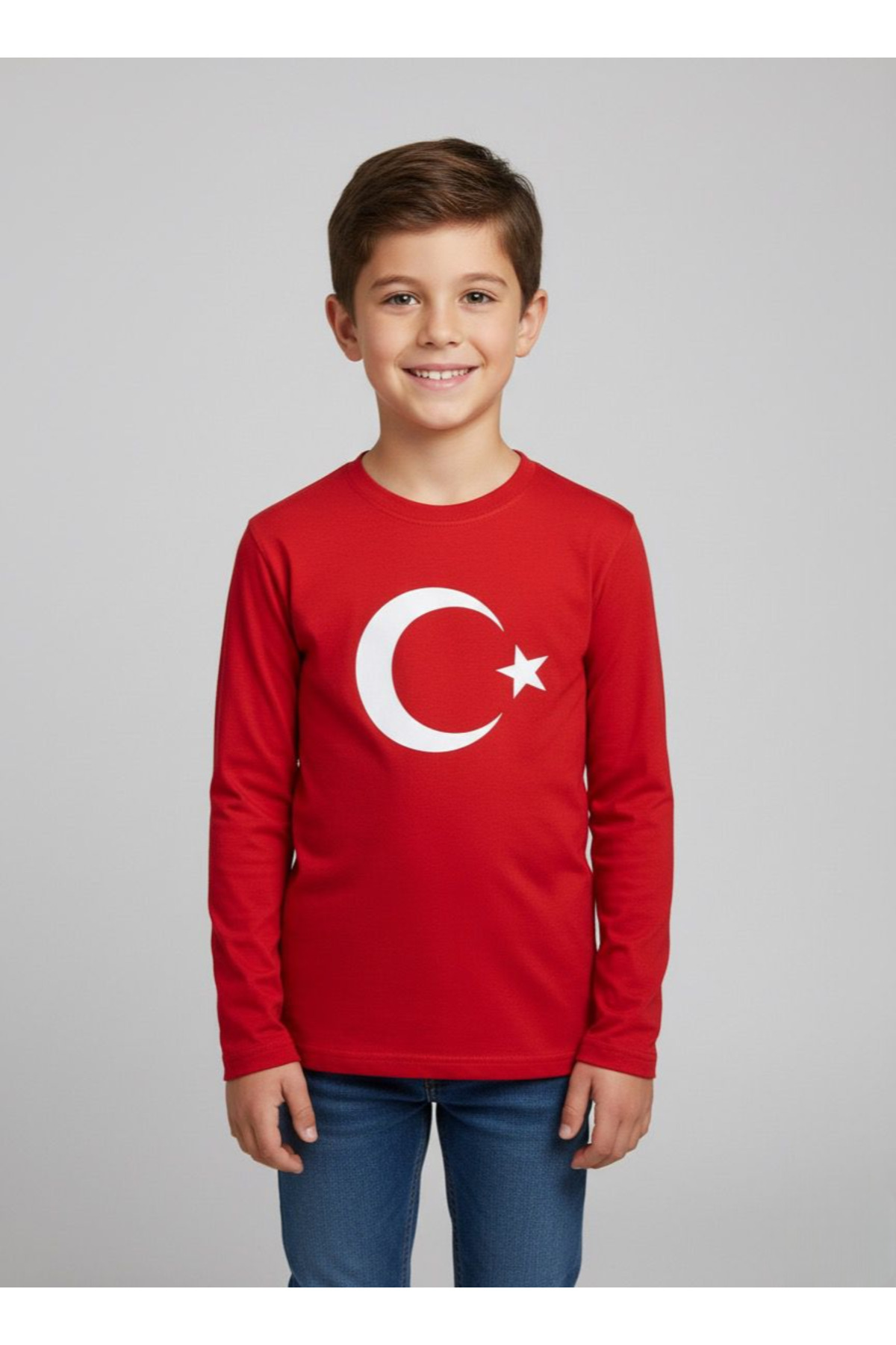 Çoçuk Kız-Erkek Ay Yıldızlı Türk bayraklı Uzun Kollu t-shirt