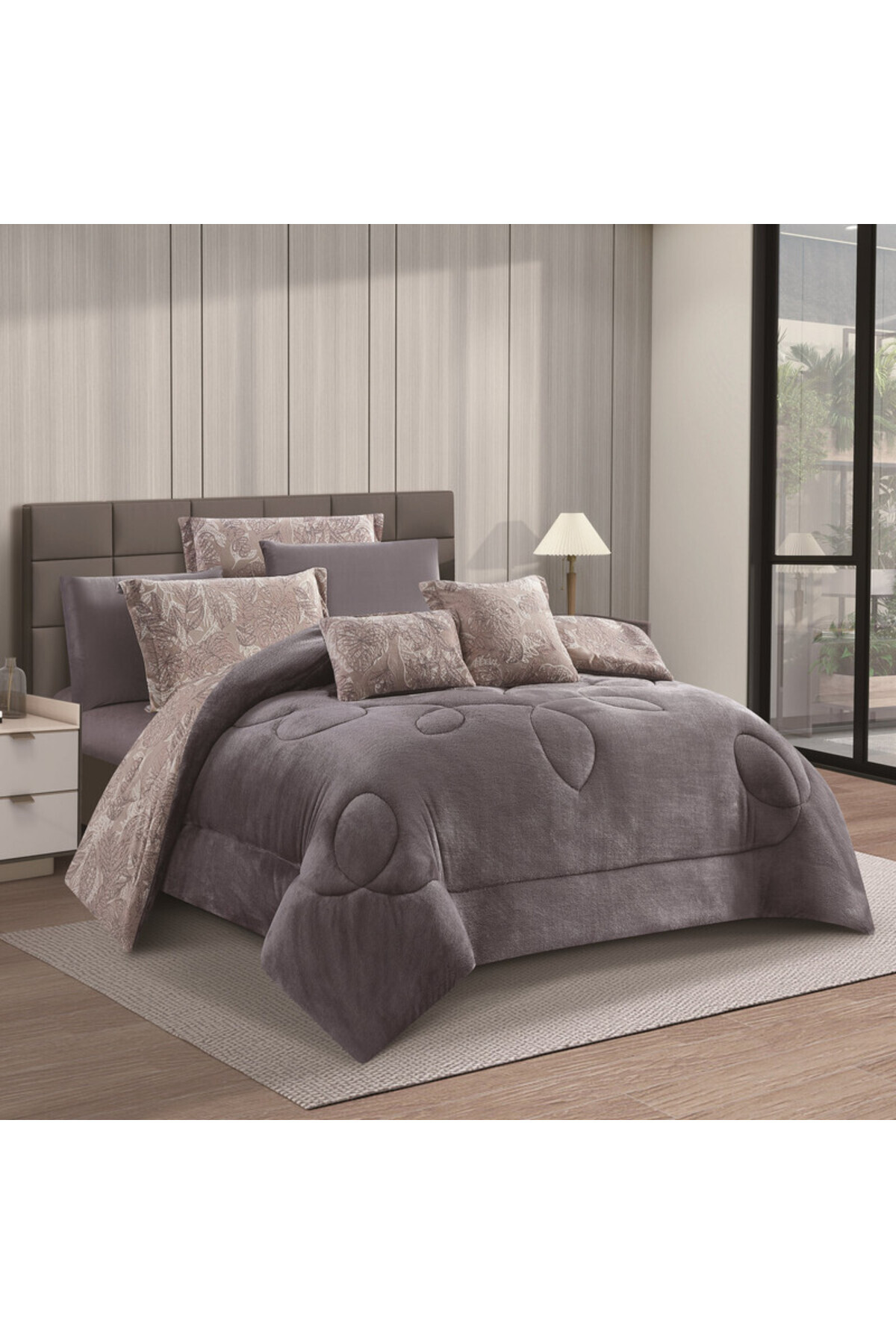 مفرش شتوي وجهين فرو ومخمل مناسب لمقاس سرير مزدوج 200×200 سم من هورس مكون من 8قطع240 غرزة