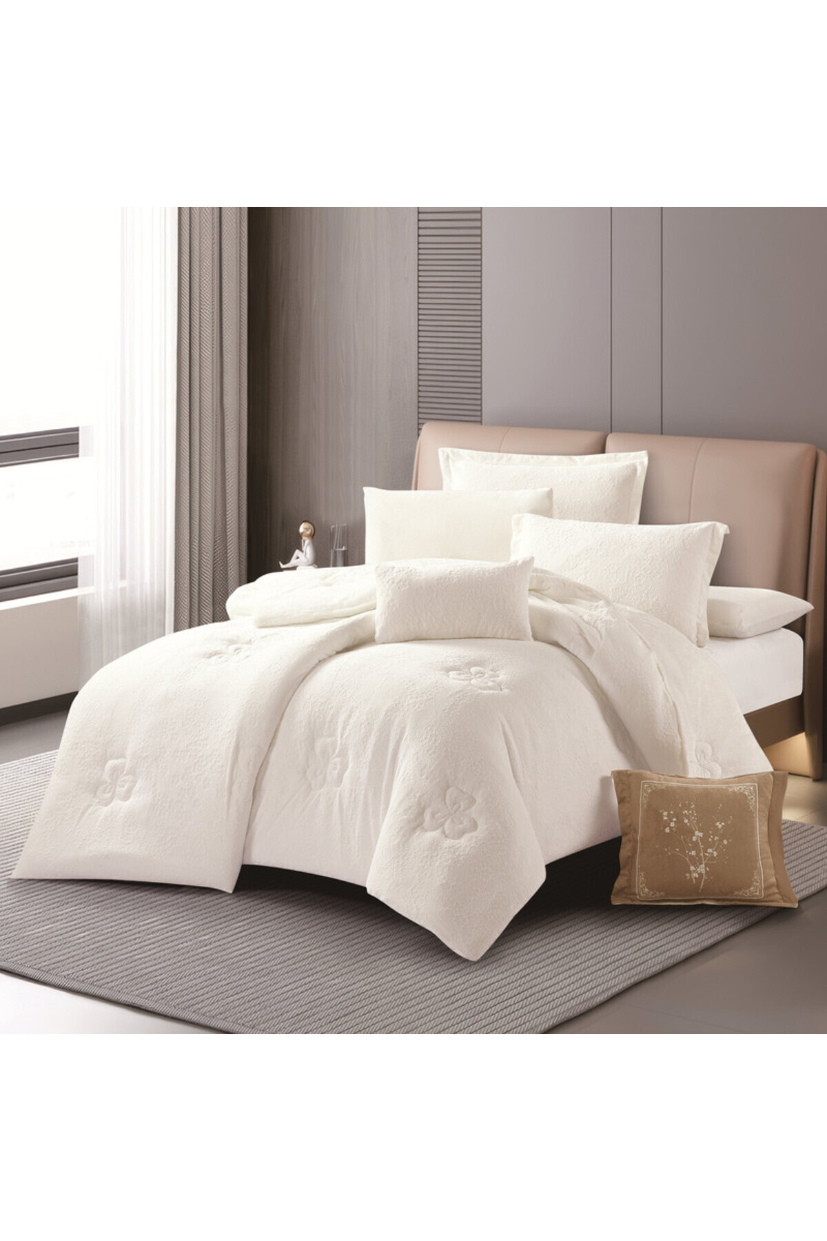 مفرش شتوي فرو ومخمل بحشوة ثقيلة مناسب لمقاس سرير مفرد 120×200 سم من هورس مكون من 4قطع 250 غرزة