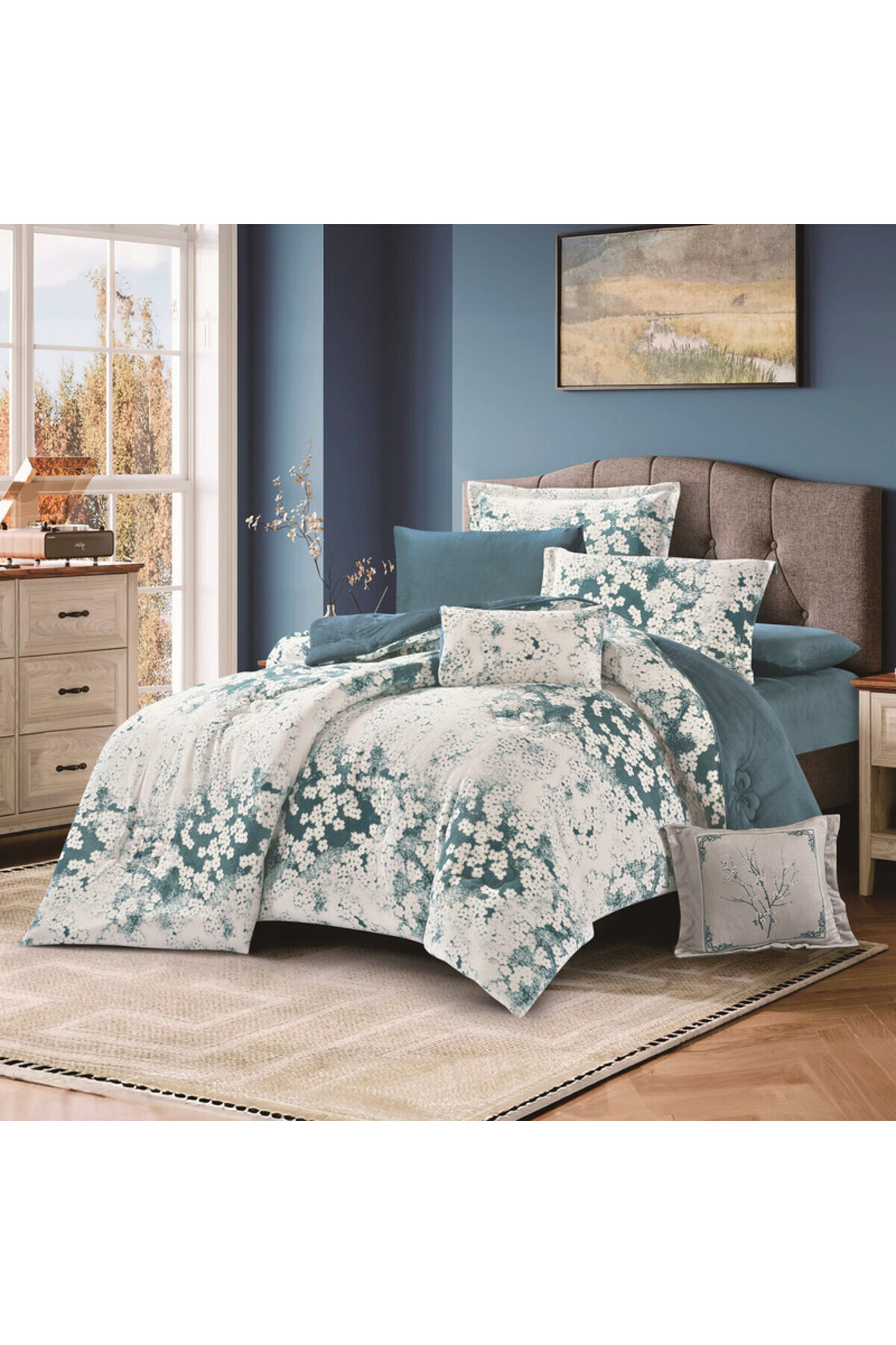 مفرش شتوي فرو ومخمل بحشوة ثقيلة مناسب لمقاس سرير مفرد 120×200 سم من هورس مكون من 4قطع 250 غرزة