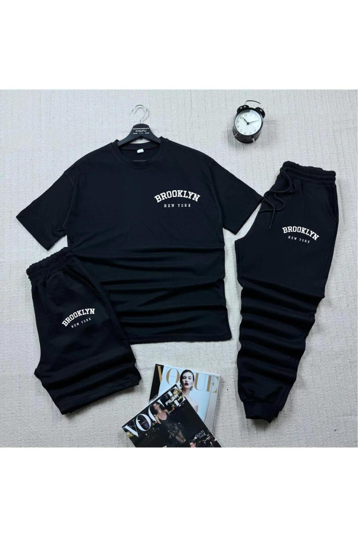 Erkek mevsimlik 3'lü set baskılı alt üst takım — مشکی 31659874 — تصویر 2 از 5