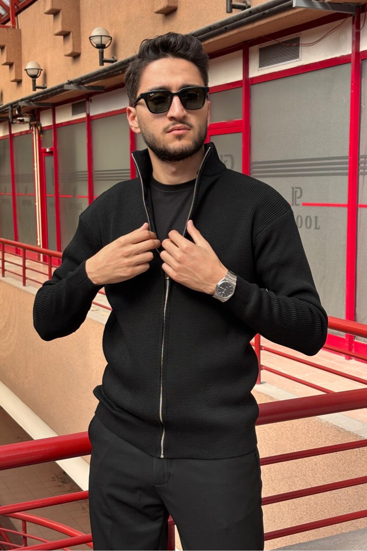 inpool  Erkek, Dik yaka, fermuarlı, esnek yapılı, fit görünüm kazak, hırka PLTK14 - Görsel 4