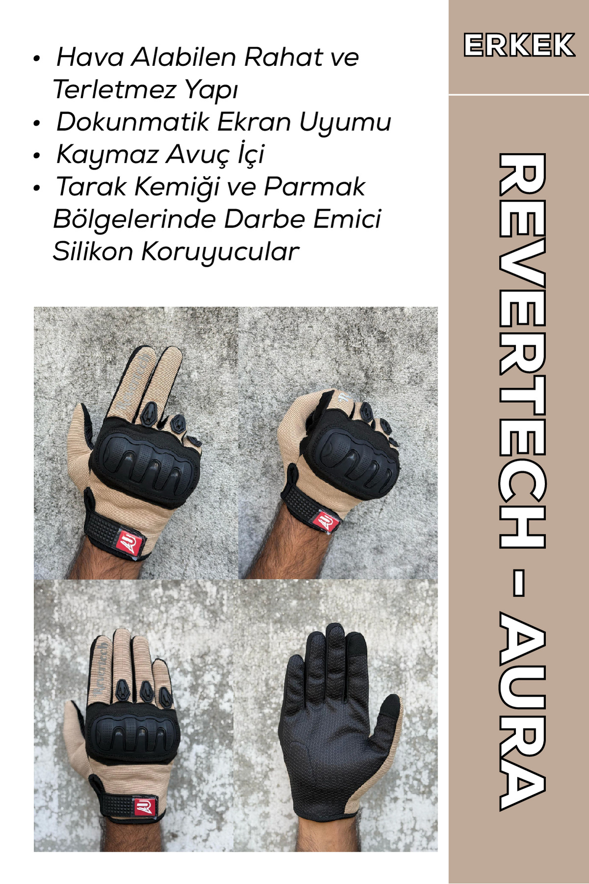 MOTOKIT Revertech Aura Krem - Dokunmatik Ekran Uyumlu Motosiklet Eldiveni (Erkek)