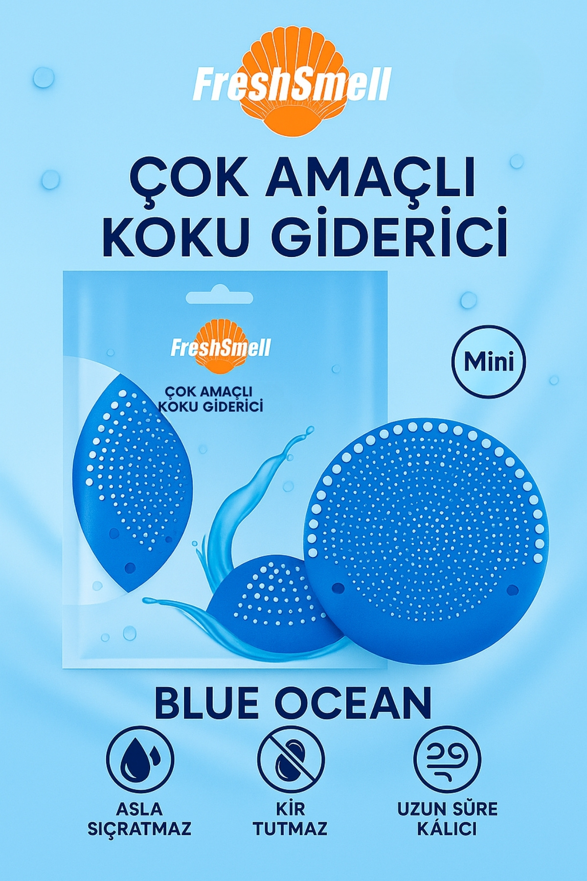 FreshSmell Okyanus Çok Amaçlı Koku Giderici Mini – 30 Gün Kalıcı, Asla Sıçratmaz, Kir Tutmaz