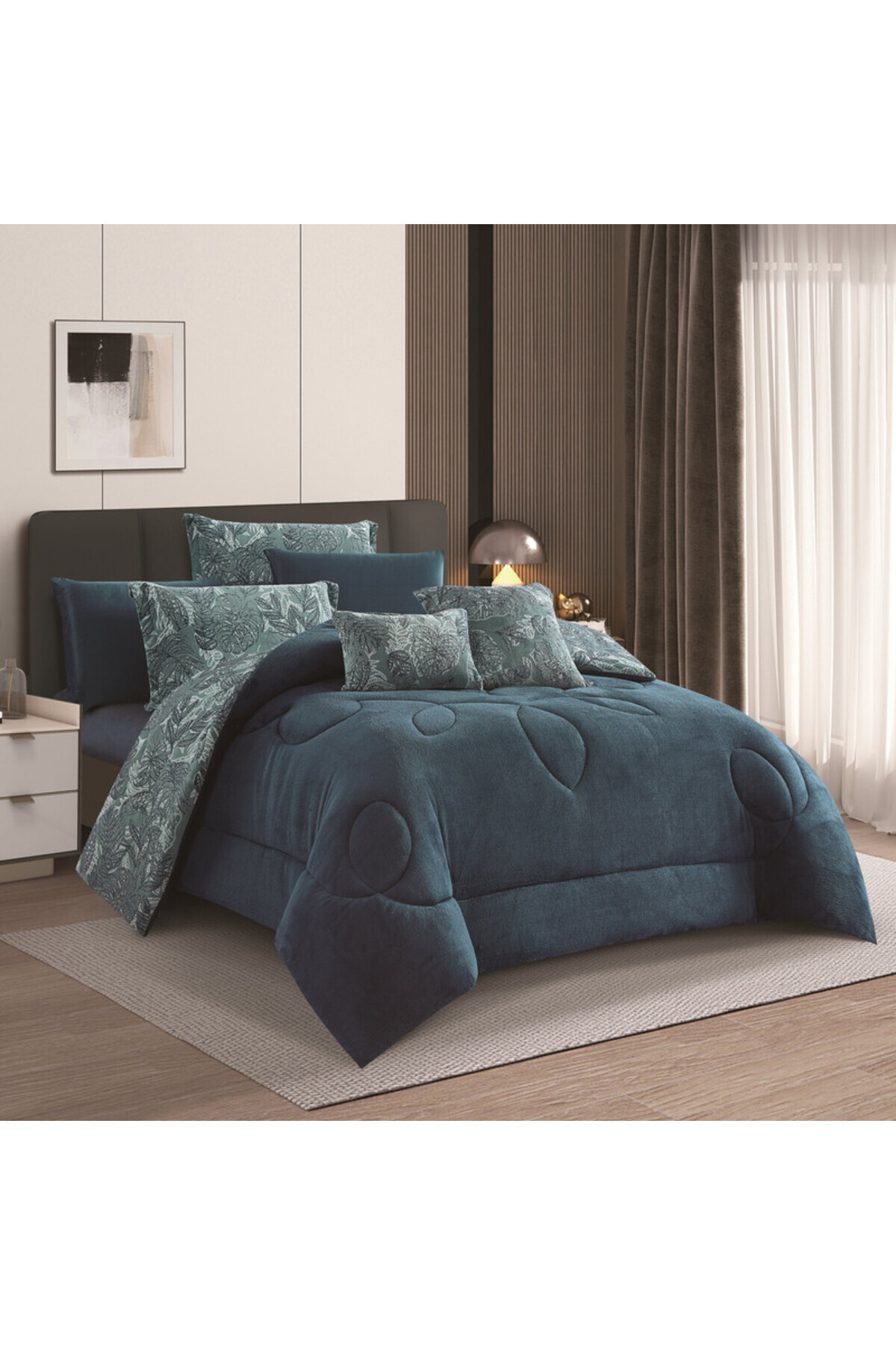 مفرش شتوي فرو ومخمل بحشوة ثقيلة مناسب لمقاس سرير مفرد 120×200 سم من هورس مكون من 4قطع 250 غرزة