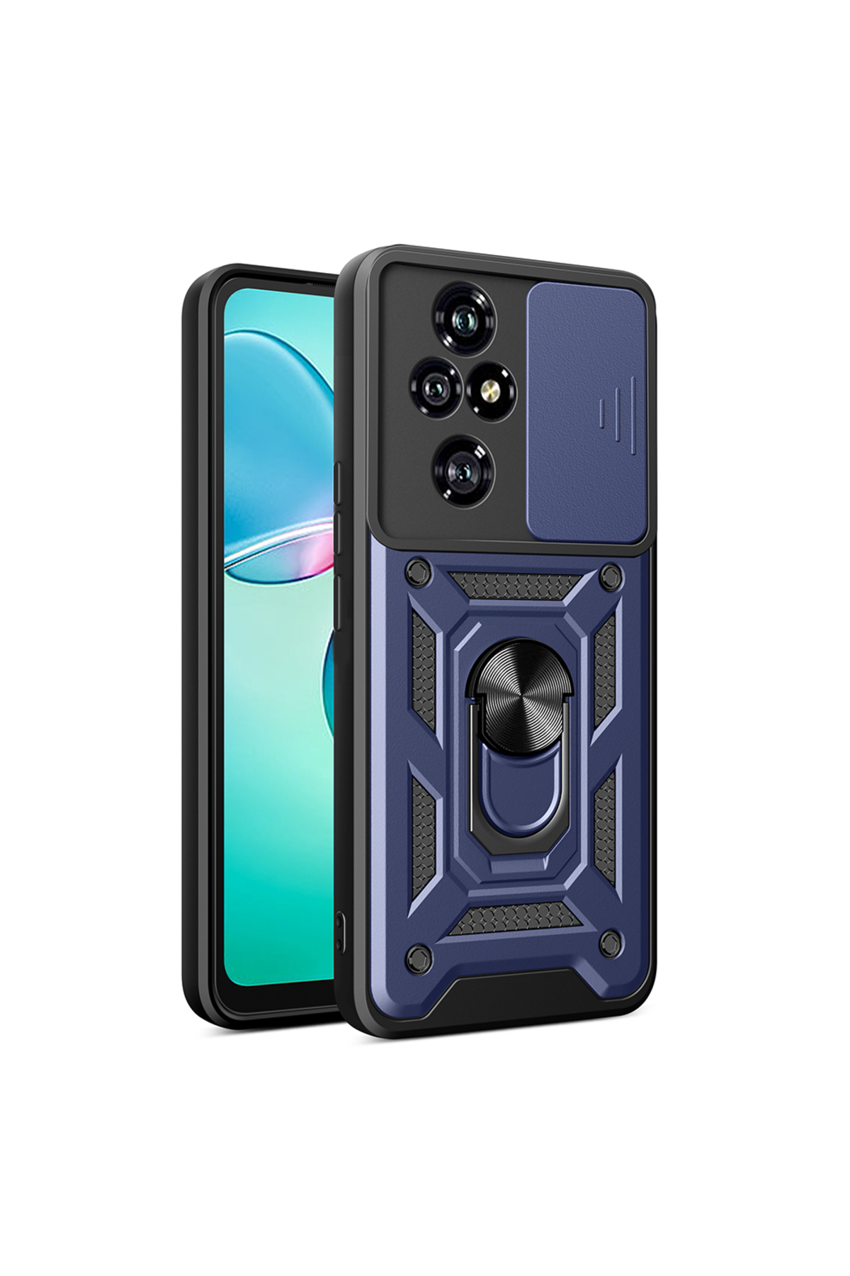 Honor 200 Pro Uyumlu Kılıf Magnetik Standlı Kamera Korumalı N7TH Sürgülü Vega Kapak-Mavi