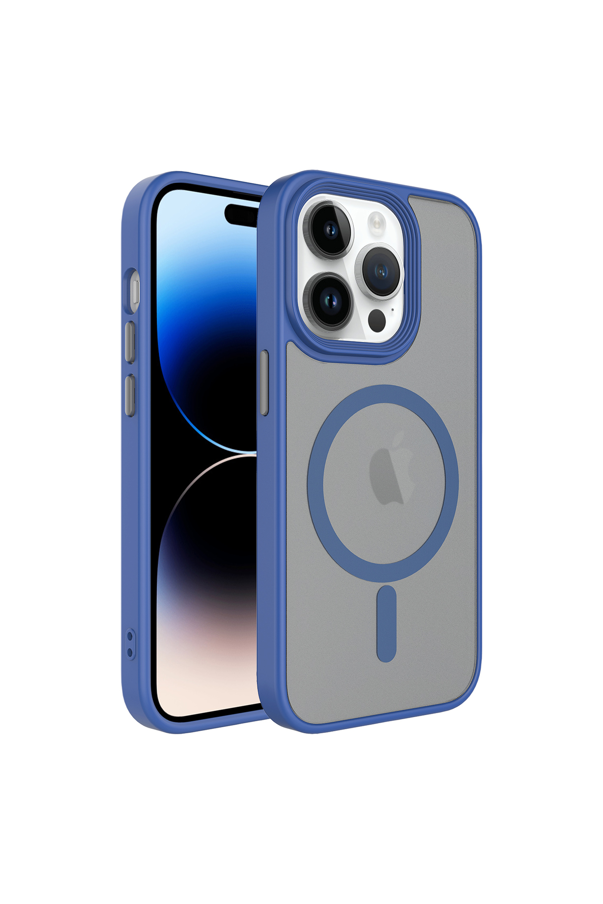 iPhone 13 Pro Uyumlu Mat Arka Yüzey Wireless Şarj Özellikli JoieCreatif Flet Magsafe Kılıf-Mavi