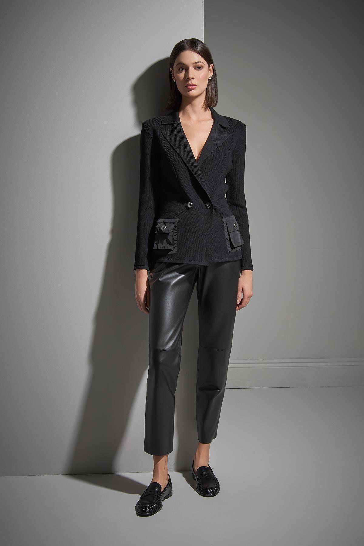 Join Us  Ribli Kumaş Cep Detaylı Siyah Triko Ceket - Görsel 4