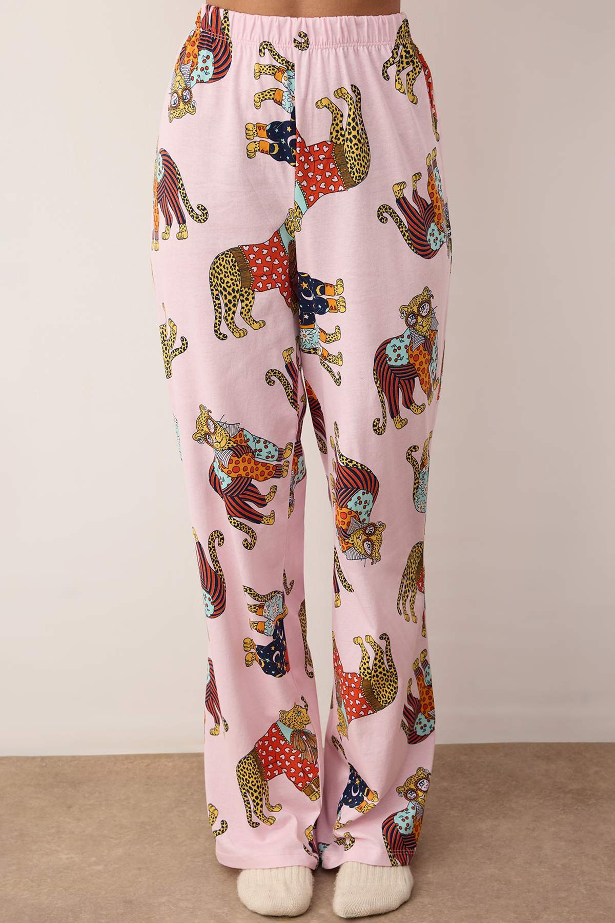 Trendyolmilla  Pembe %100 Pamuklu Kaplan Baskılı Örme Pijama Takımı THMAW26PT00202 - Görsel 3