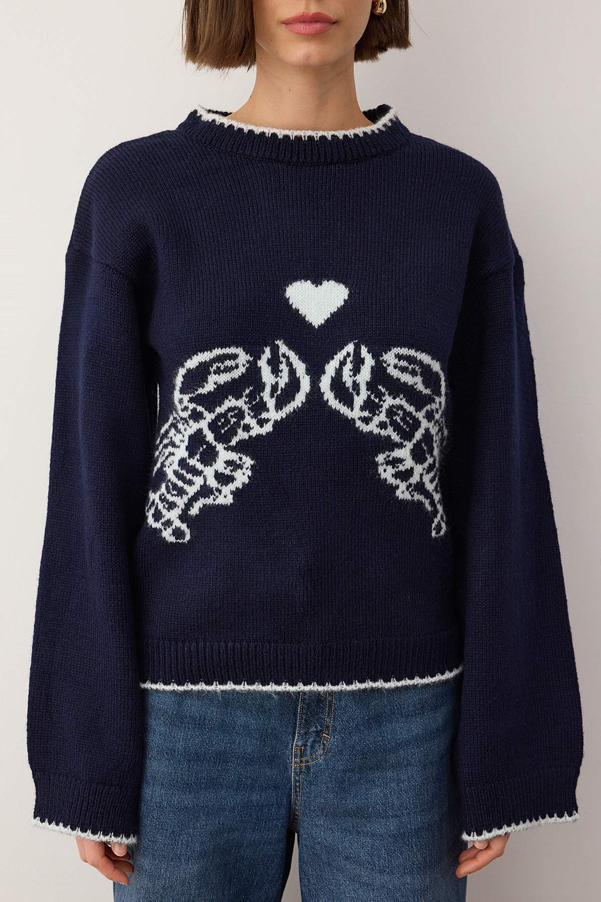 Trendyolmilla  Lacivert Yumuşak Dokulu Desenli Triko Kazak TWOAW26KZ00150 - Görsel 3