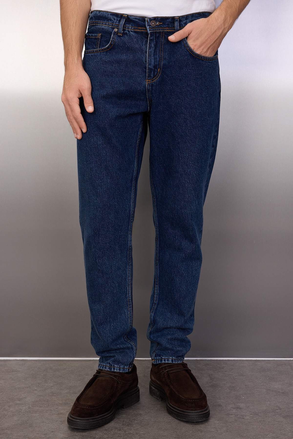 Trendyol kollekció Sötétkék 100% pamut Essential Fit Jeans farmer nadrág TMNA...