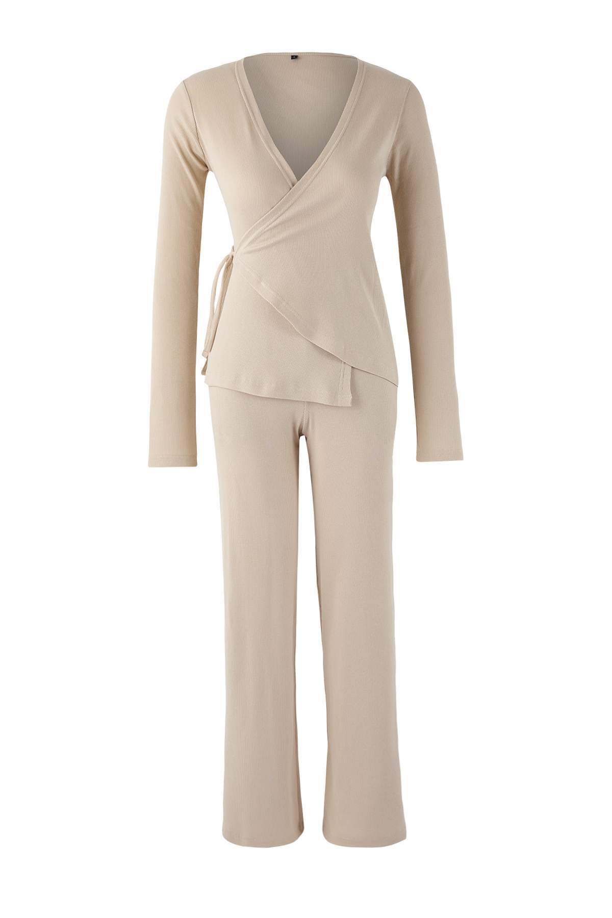 Trendyolmilla  Taş Anvelop Wideleg/Geniş Paça Örme Alt-Üst Takım TWOAW26AU00030 - Görsel 5