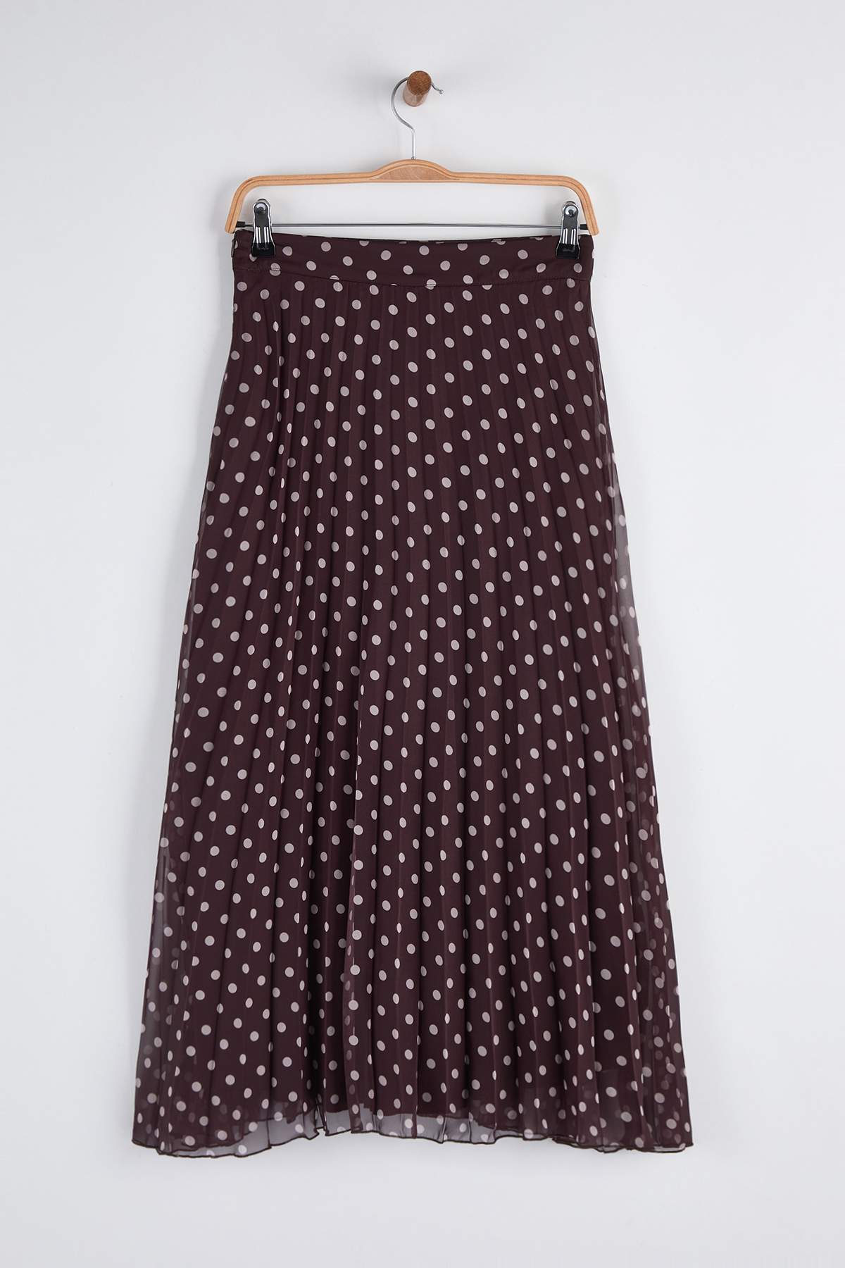 Trendyolmilla  Kahverengi Puantiyeli Astarlı Şifon Piliseli Midi Etek TWOAW26ET00142 - Görsel 5