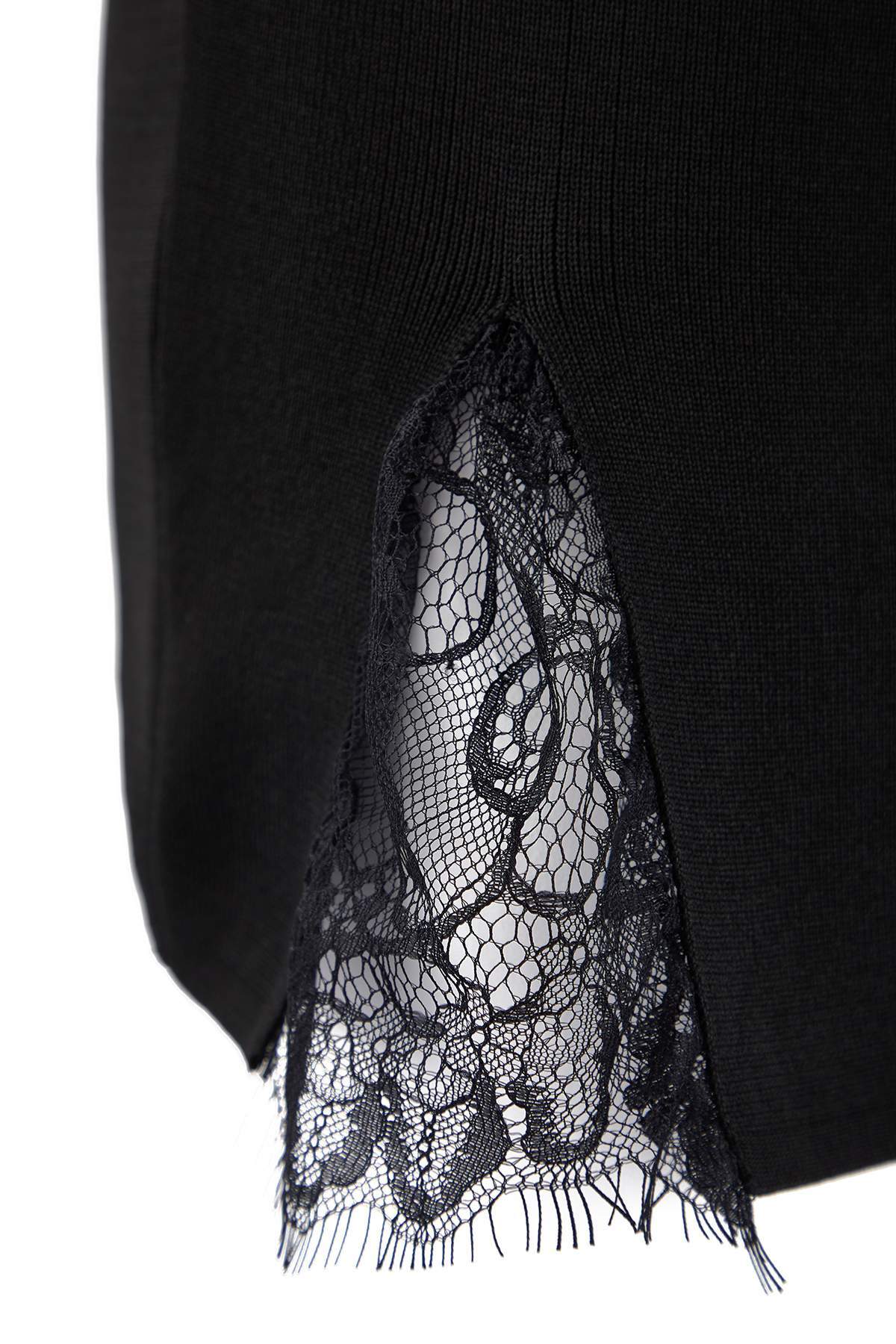 Trendyolmilla  Siyah Dantel Yırtmaç Detaylı Vücudu Saran Mini Triko Etek TWOAW26ET00145 - Görsel 6