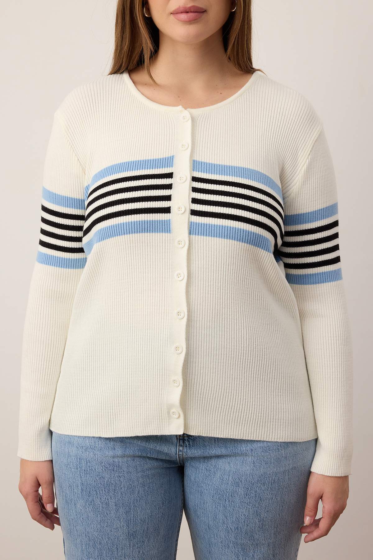 Trendyolmilla  Lacivert-Ekru Fitilli Bisiklet & Polo Yaka 2'li Paket Triko Hırka TBBAW26AV00034 - Görsel 6