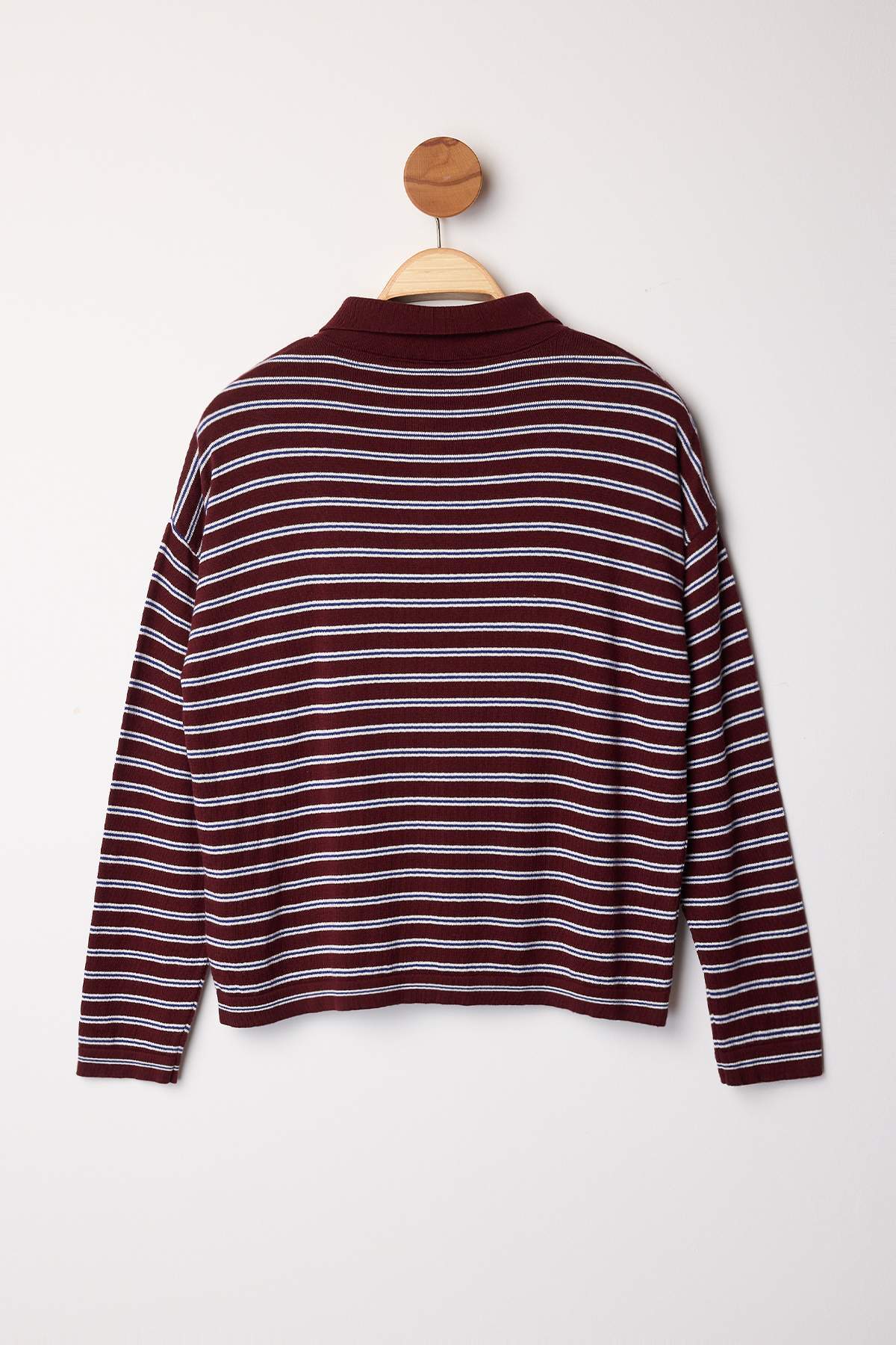 Trendyolmilla  Wardrobe Essentials Mürdüm Premium İplik/Özel İplikli Geniş Kalıp Çizgili Triko Kazak TWOAW26KZ0019 - Görsel 7