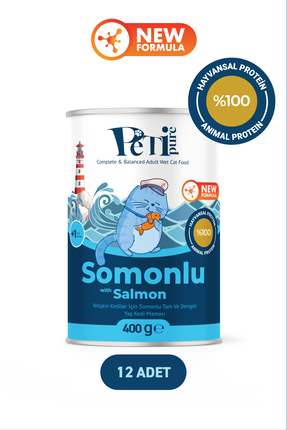 Petipure Somonlu Yaş Konserve Yetişkin Kedi Maması, Jöle İçinde Parça Etli, 4...
