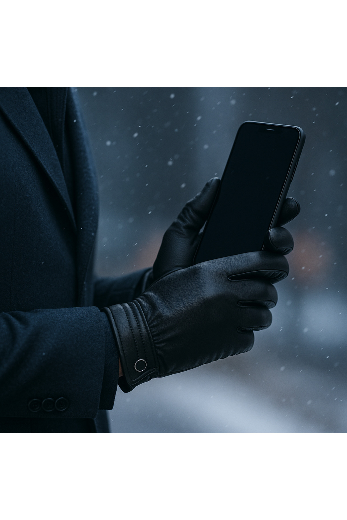 Butik Siyah Erkek Suni Deri Dokunmatik Uyumlu Polar İçli Eldiven