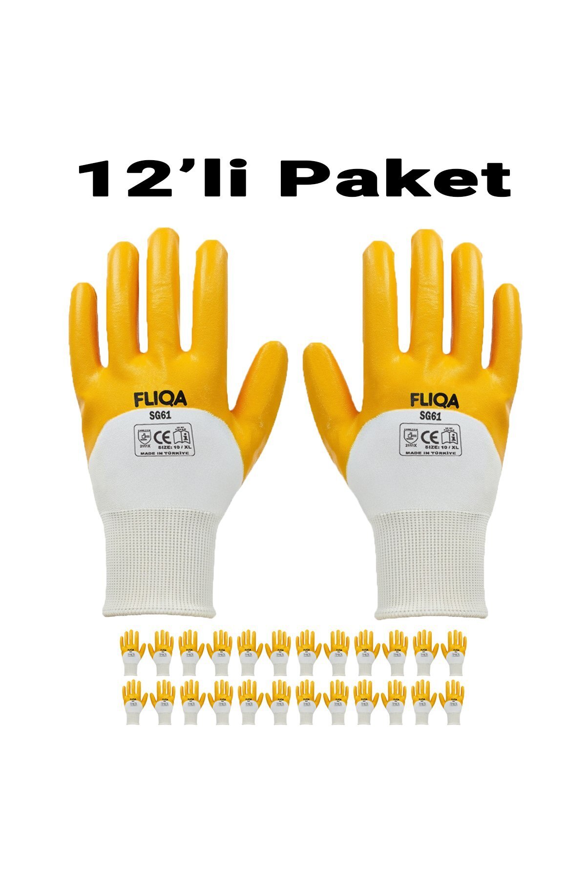 FLIQA SG61 Nitril Aşınmaya Dayanıklı Mekanik İş Eldiveni 12'li Paket