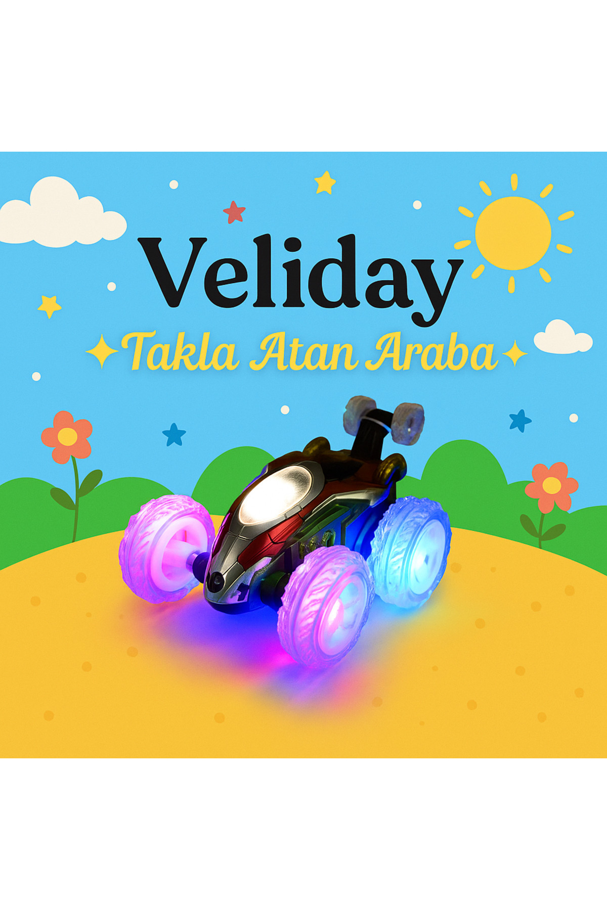 Veliday Uzaktan Kumandalı Işıklı Takla Atan Akrobat Araba Oyuncak fotoğrafı 2 (önizleme)