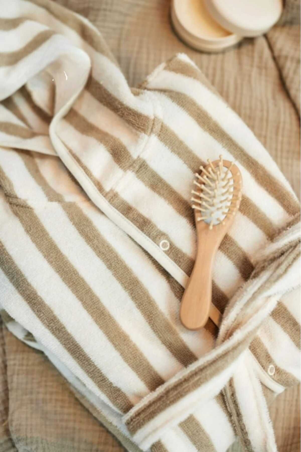 PAMUK HANIM Outlet Pamuklu Kız-erkek Yenidoğan-bebek -çocuk Banyo Havlu Bornoz Çizgili/ Haki Yeşil fotoğrafı 2 (önizleme)