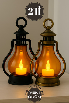 Soft Kare 2'li LED Mum Gaz Lambası Tipi-Retro Vintage Pilli - Dumansız Alev E...