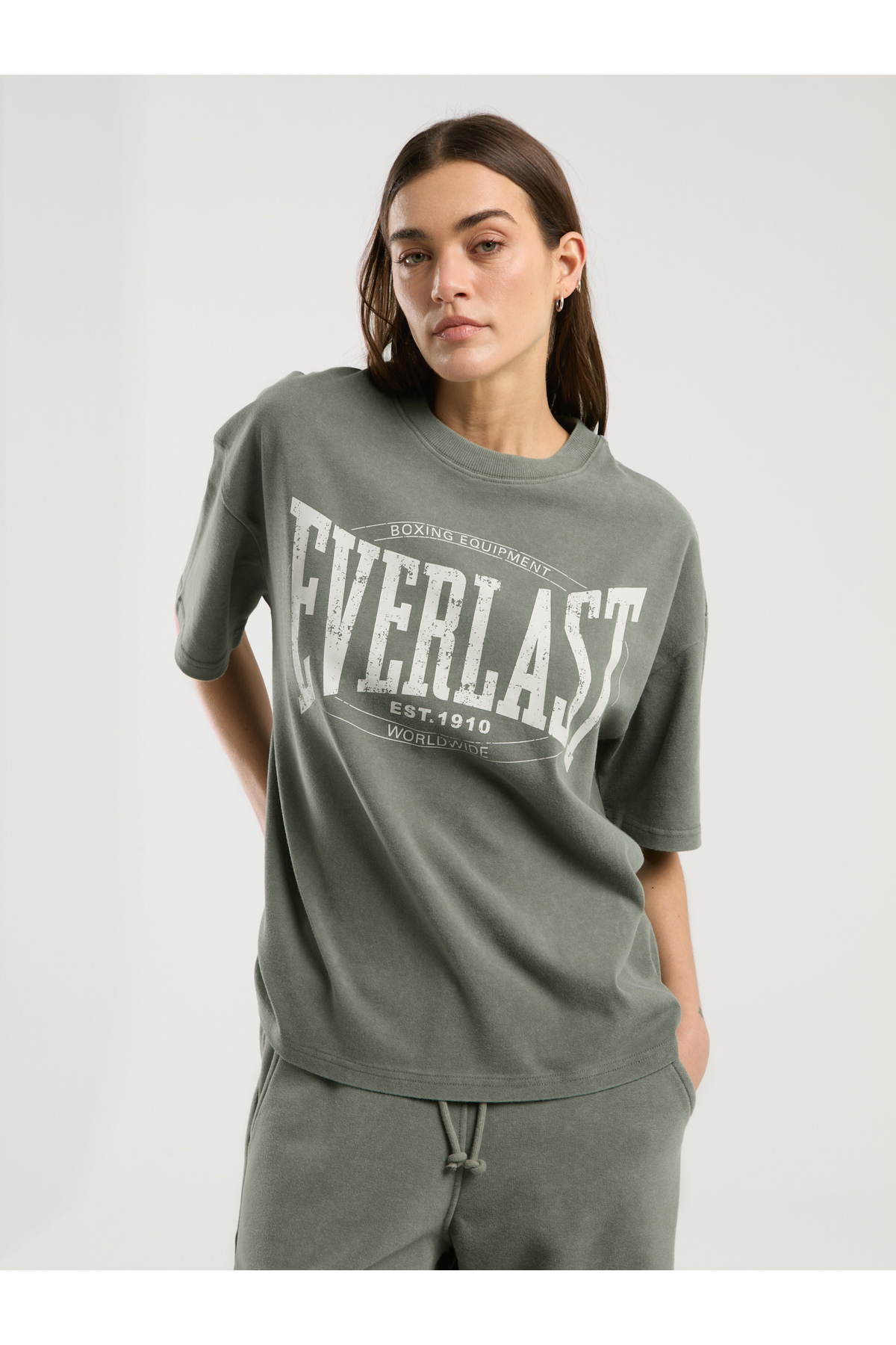 EVERLAST Authentic Boxing Wmn Oversize Haki Kadın Tişört görsel 2