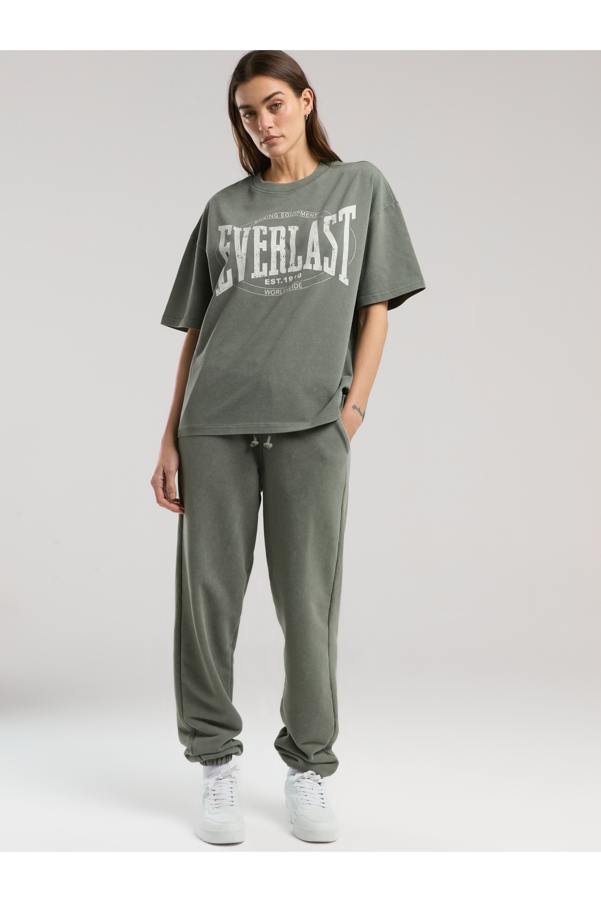 EVERLAST Authentic Boxing Wmn Oversize Haki Kadın Tişört görsel 6