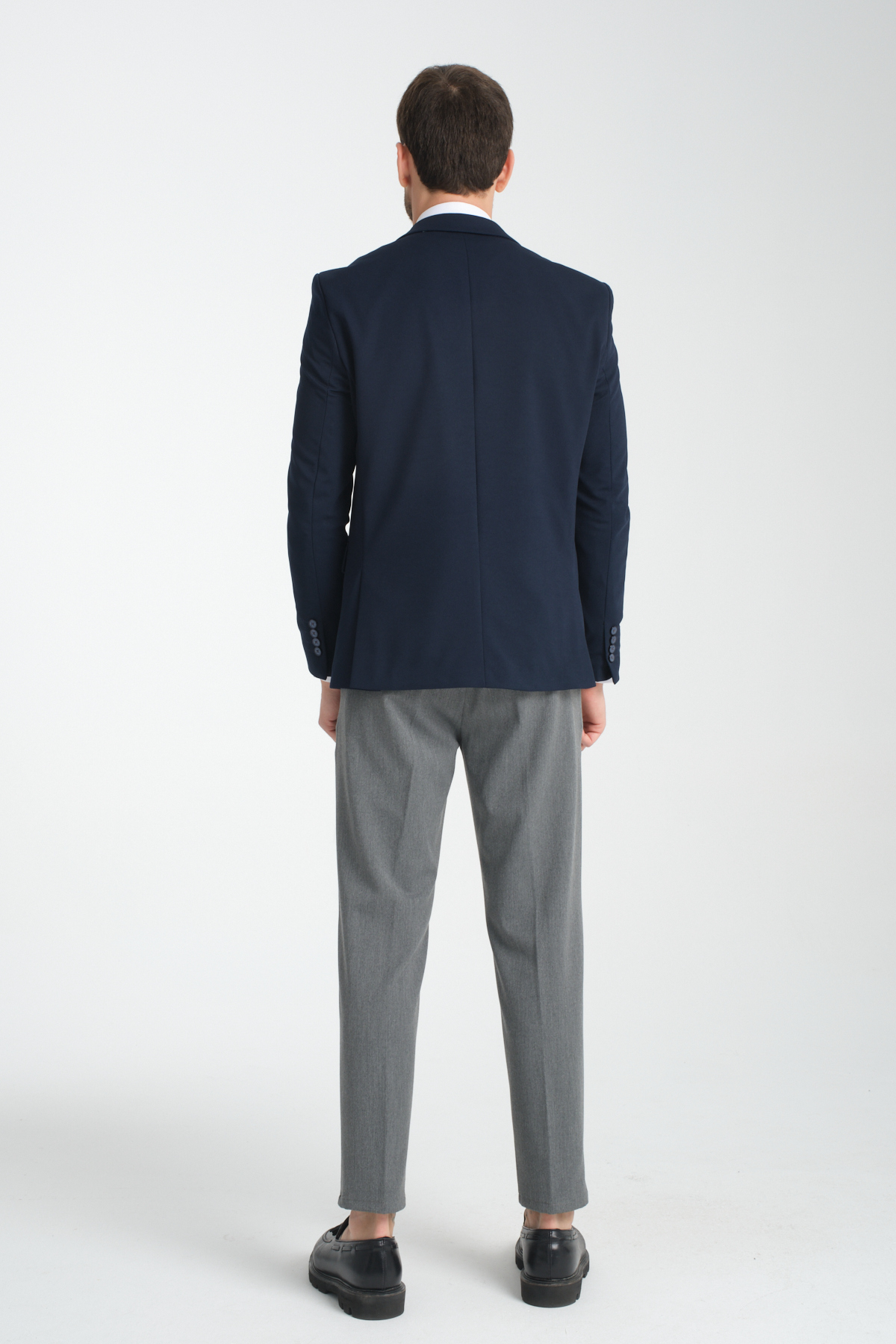 Frappoli  Baselnaa Erkek Koyu Lacivert Battal Büyük Beden Dar Kesim Astarlı Düğmeli Basic Blazer Ceket - Görsel 8