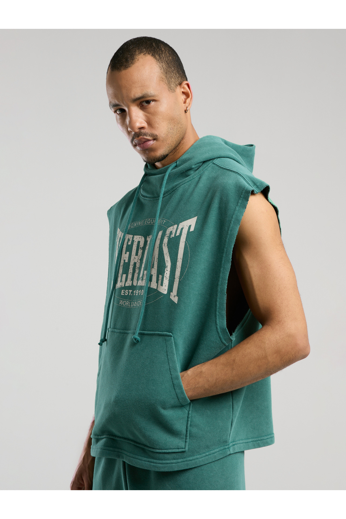 EVERLAST Authentic Boxing Oversize Koyu Yeşil Kolsuz Erkek Sweatshirt görsel 3