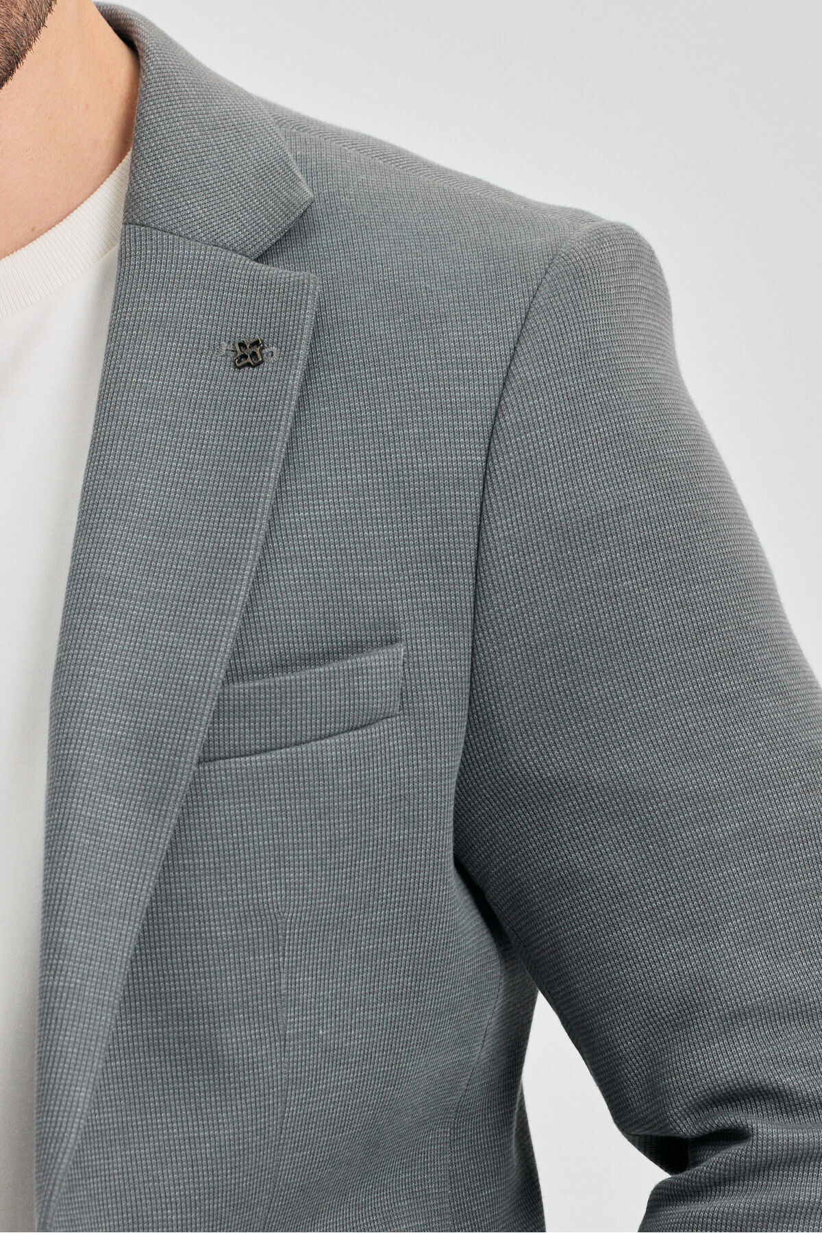 Frappoli  Fedeli Erkek Gri Pamuk Karışımlı Esneyen Kumaşlı Slim Fit Spor Blazer Ceket - Görsel 2