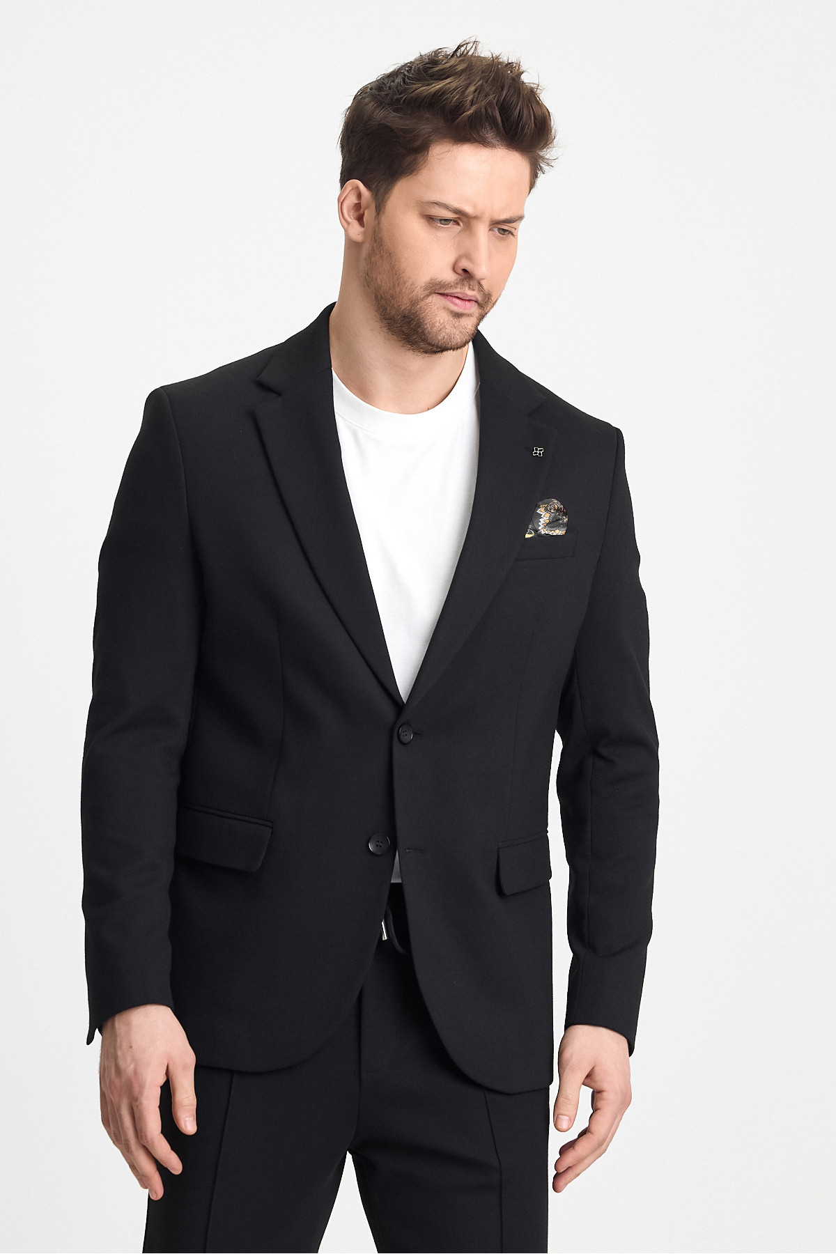 Frappoli  Jasinoo Erkek Battal Büyük Beden Siyah Regular Fit Pamuk Karışımlı Likralı Blazer Ceket - Görsel 7