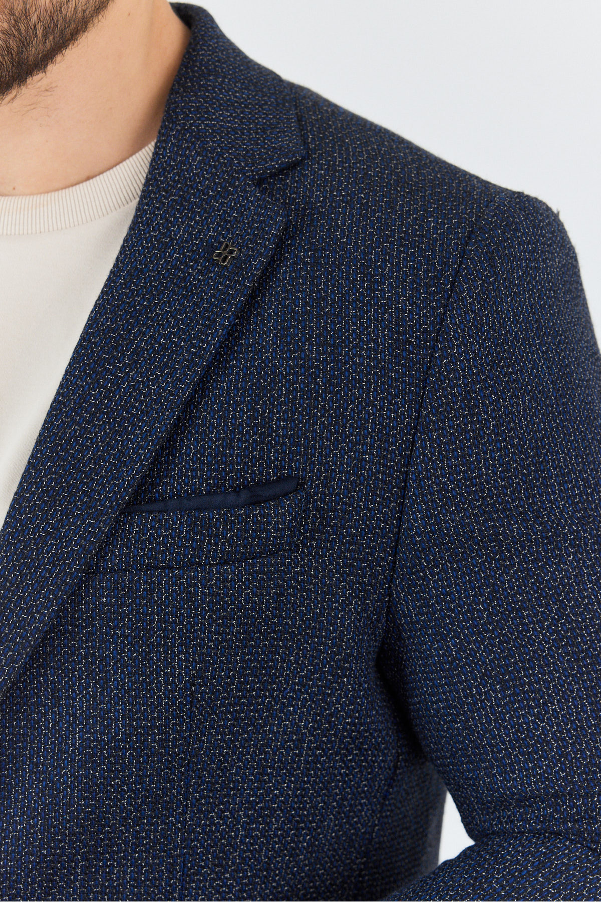 Frappoli  Ginoto Erkek Açık Lacivert Esnek Kumaşlı Slim Fit Mono Yaka Spor Blazer Ceket - Görsel 4