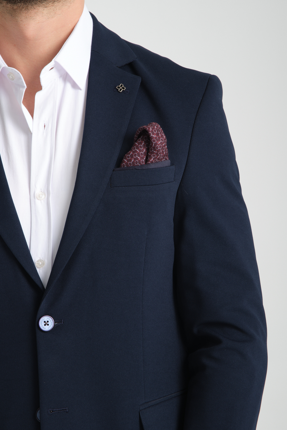 Frappoli  Baselnaa Erkek Koyu Lacivert Battal Büyük Beden Dar Kesim Astarlı Düğmeli Basic Blazer Ceket - Görsel 3