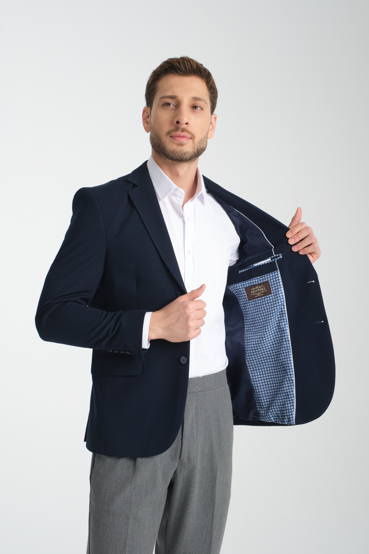 Frappoli  Baselnaa Erkek Koyu Lacivert Battal Büyük Beden Dar Kesim Astarlı Düğmeli Basic Blazer Ceket - Görsel 6