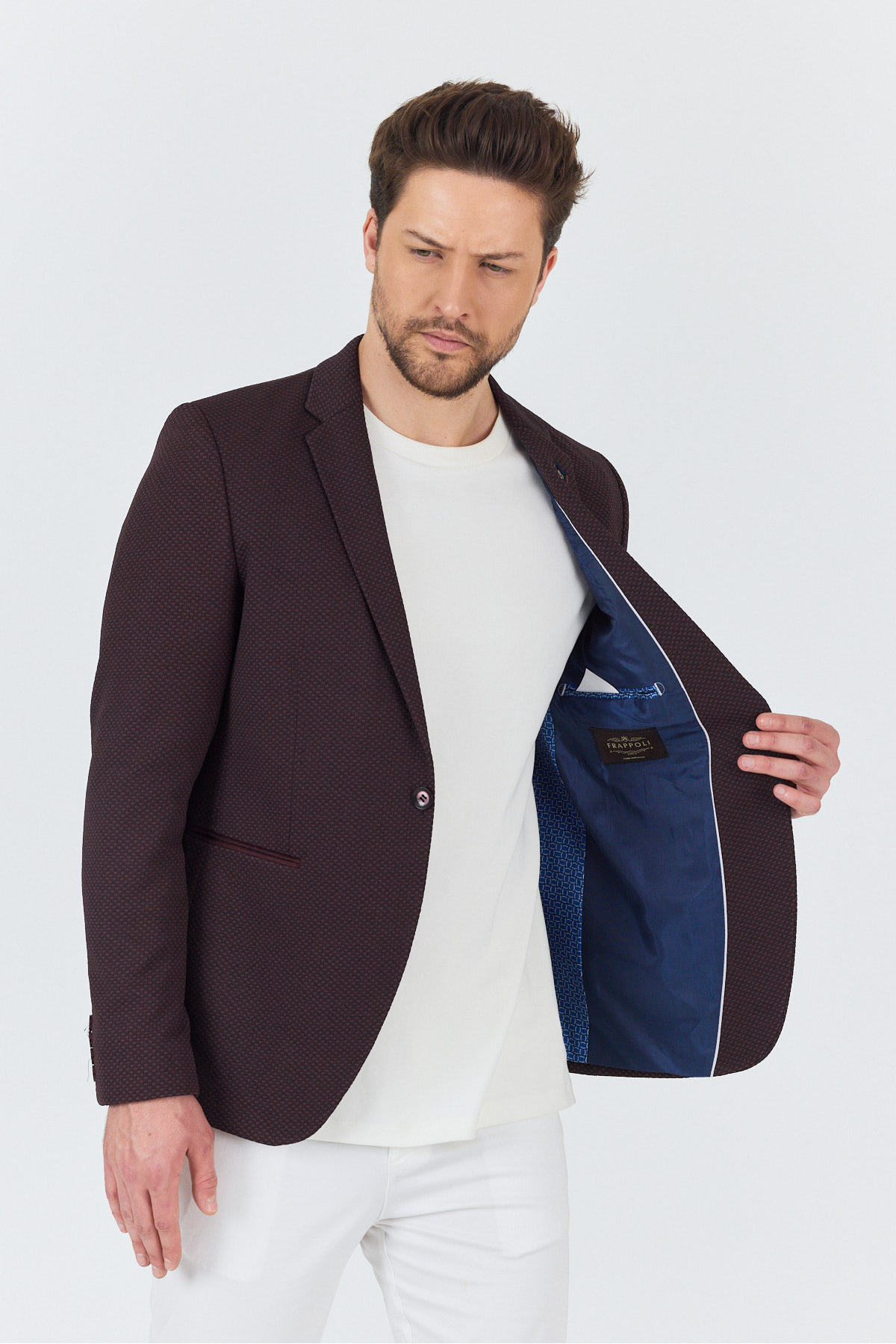 Frappoli  İtolo Erkek Bordo Likralı Esnek Kumaşlı Slim Fit Spor Blazer Ceket - Görsel 6