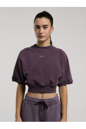 Everlast Bronx 1910 Oversize Mor Crop Kadın Kısa Kollu Sweatshirt