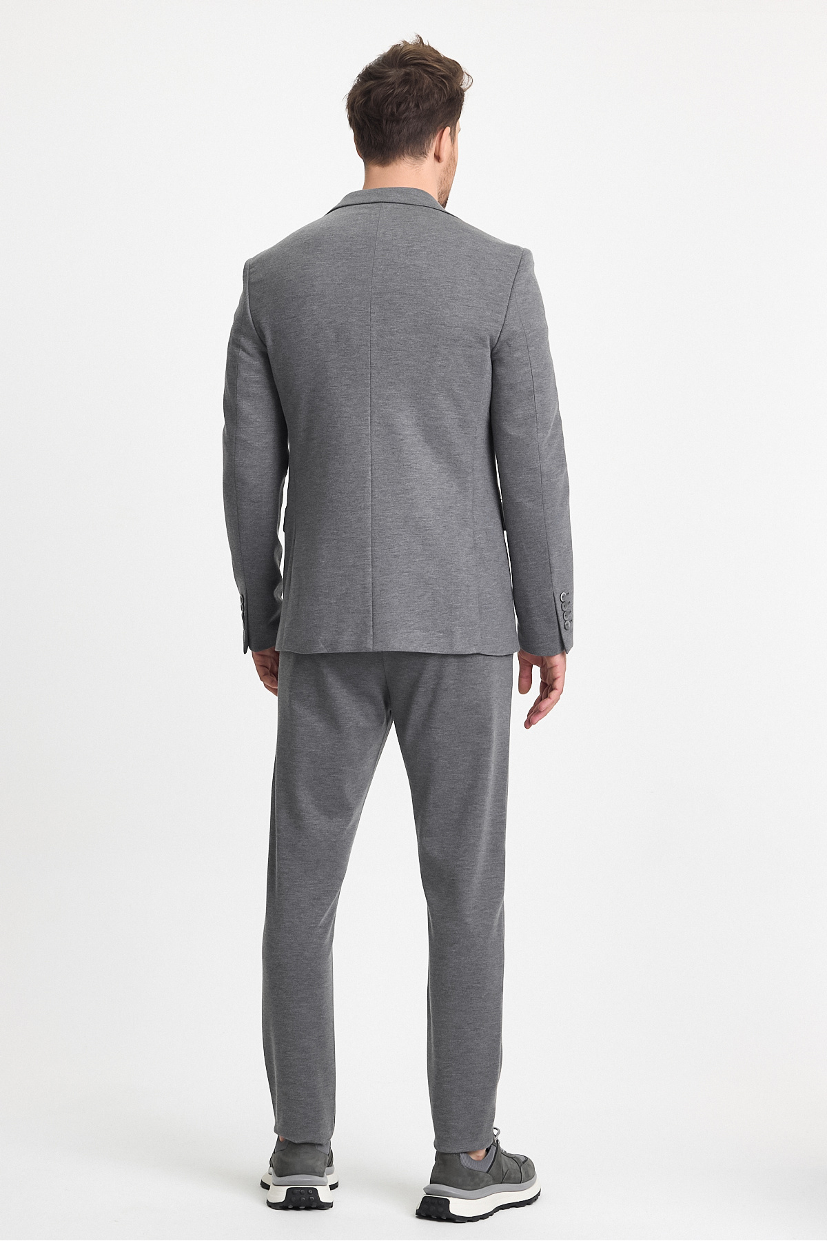 Frappoli  Jasino Erkek Gri Pamuklu Likralı Slim Fit Örme Esneyen Mono Yaka Blazer Ceket - Görsel 9