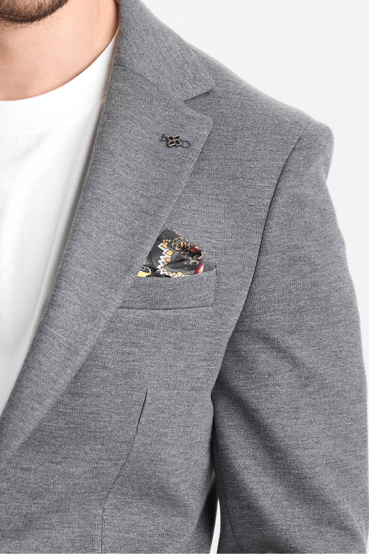 Frappoli  Jasino Erkek Gri Pamuklu Likralı Slim Fit Örme Esneyen Mono Yaka Blazer Ceket - Görsel 5