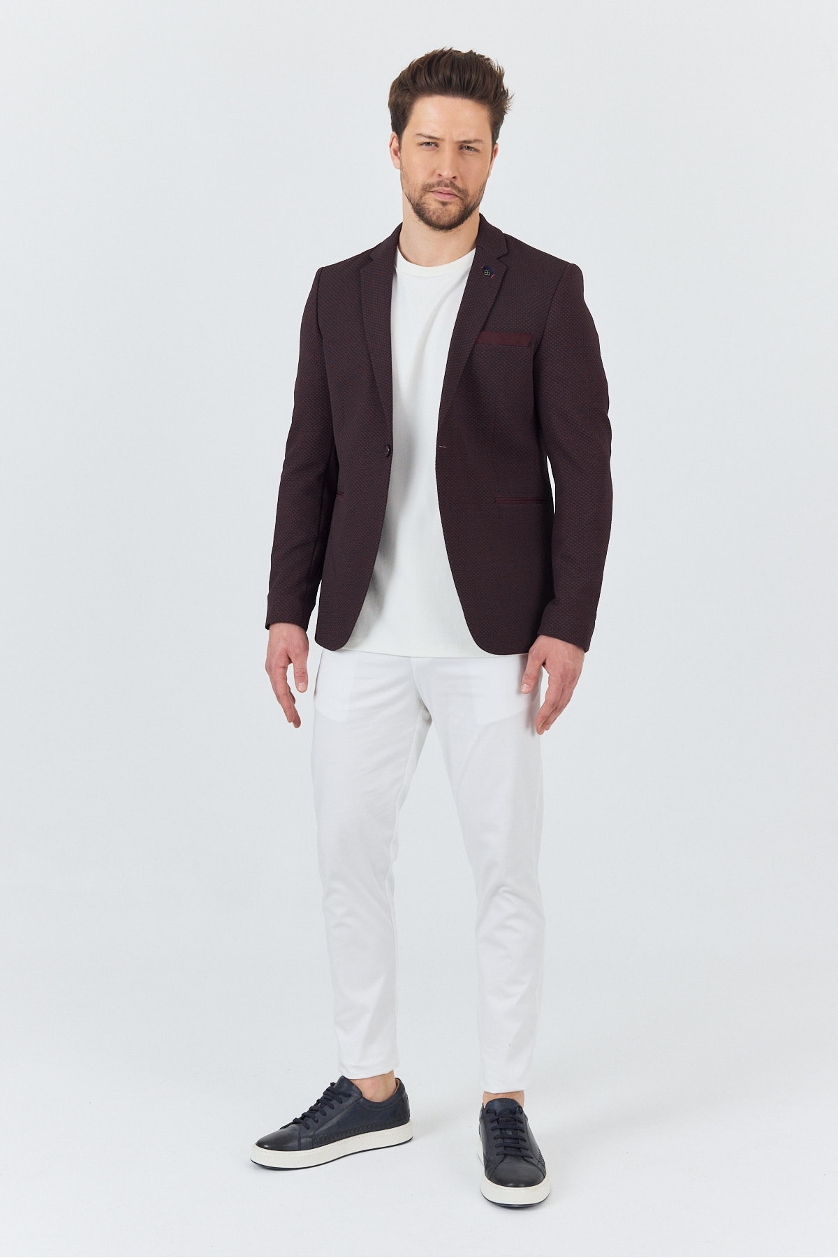 Frappoli  İtolo Erkek Bordo Likralı Esnek Kumaşlı Slim Fit Spor Blazer Ceket - Görsel 8