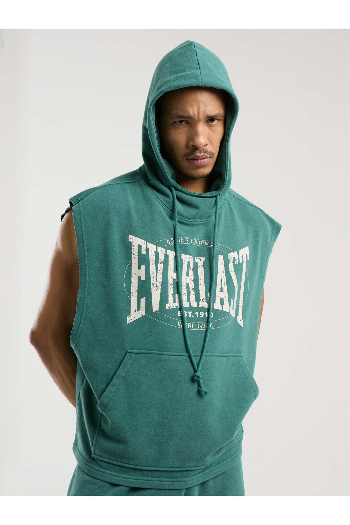 EVERLAST Authentic Boxing Oversize Koyu Yeşil Kolsuz Erkek Sweatshirt görsel 2