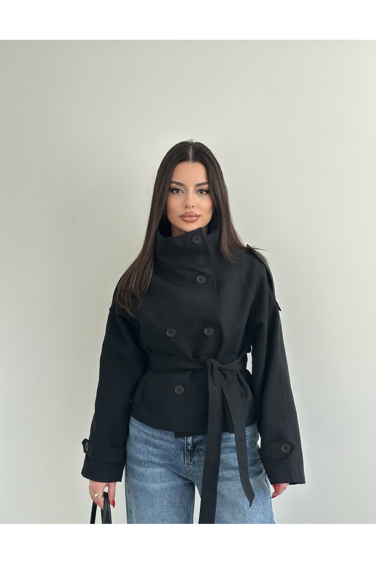 Lux Vestimenta BSK DİK YAKA KISA TRENCKOT görsel 2