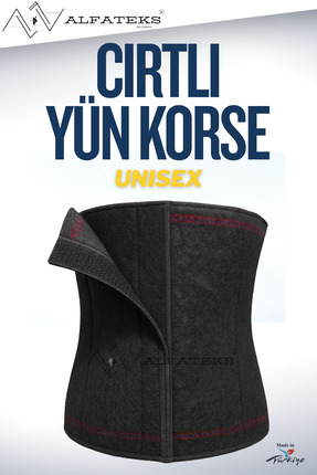 ALFATEKS Siyah Cırtlı Unisex Termal Yün Bel Korse - Isıtır - Sıcak Tutar - Ağ...
