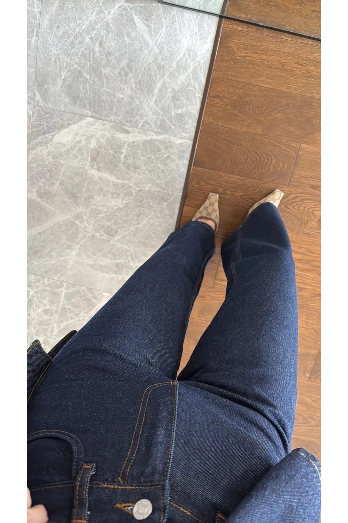 Perryes Kadın Vintage Yüksek Bel Lacivert Denim Pantolon görsel 2