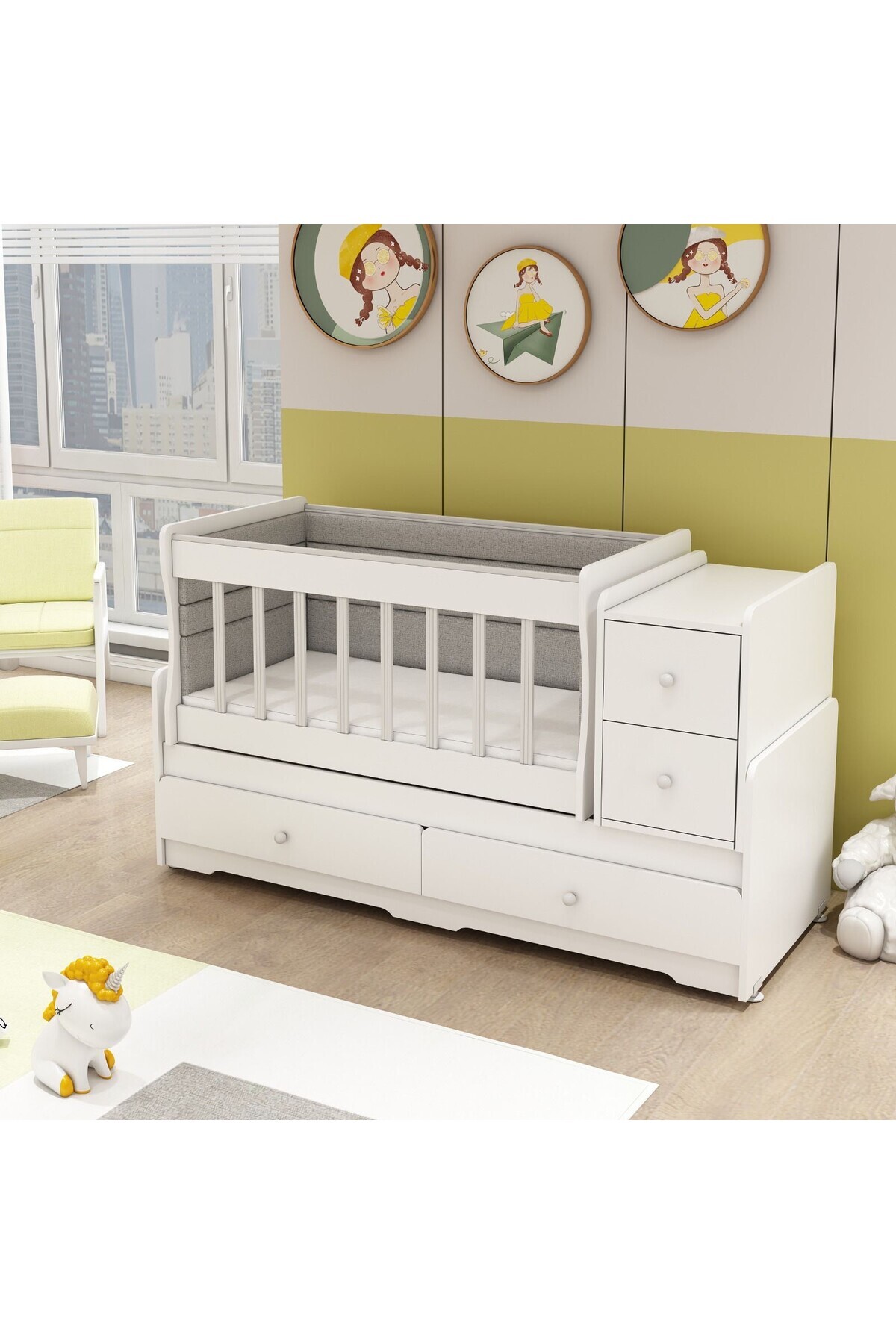 BANANA BABY MİNİBOO BEBEK ODASI ÜÇ KAPAKLI DOLAP VE BÜYÜYEN BEŞİK fotoğrafı 2 (önizleme)