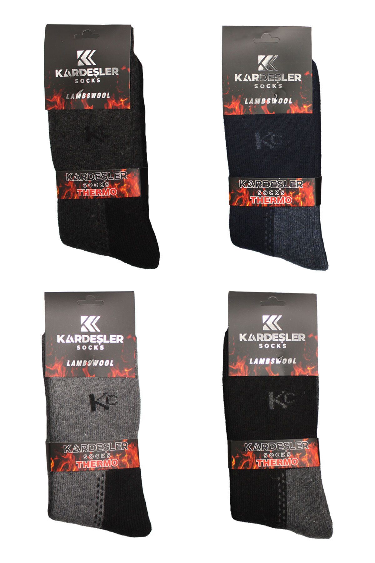 KARDEŞLER ÇORAP Erkek Lambswool Termal Yün Kışlık Havlu Kalın Çok Renkli Çorap 4'lü Paket görsel 2